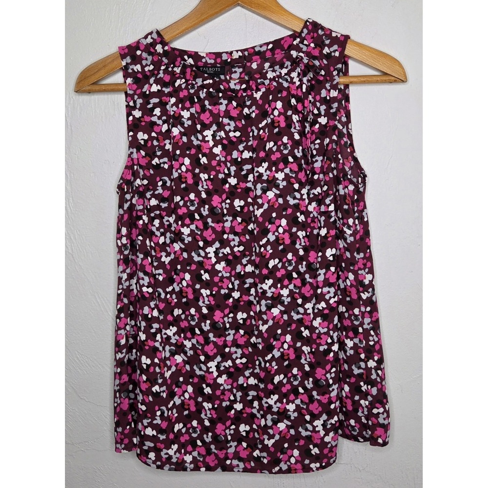 NEW w/Tags Talbots Wildberry Confetti‎ Ruffle Front Blouse Women's Size P (0-2)